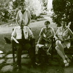 1956, 3 boys & Aunt Beck, Mom family, back yard.. 