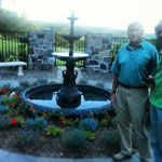 Memorial Garden Plaques, square fence, in Christ Church. middle stone, watersfall. Bill Toffey and friend, Roger Smith, summer, 2013.