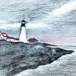 "Lighthouse", winter, 2008. Pencil, black ink and color paper.