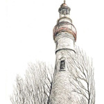 "Lighthouse and Winter", Febrery, 2009.; Black pencil, red crayon.