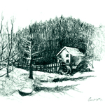 "Windmill, Tree & Winter", fall, 2008. Pencil and black ink.