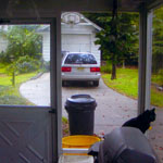 Back yard, girl cat, Wanda. VW Passas Wagen; basketball!