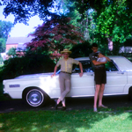 Bill, Kyle, holding, cat and white car, Mercury, circa, 1967.