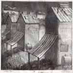 20x14, 'Tobacco Barns', 6/6 Garret Toffey. Old printer Elitch, pencil drawing, College, East North Carolina, '75.