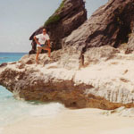 Next, ocean sea in Bermuda, big rock, me, hold, & Robin, camera!